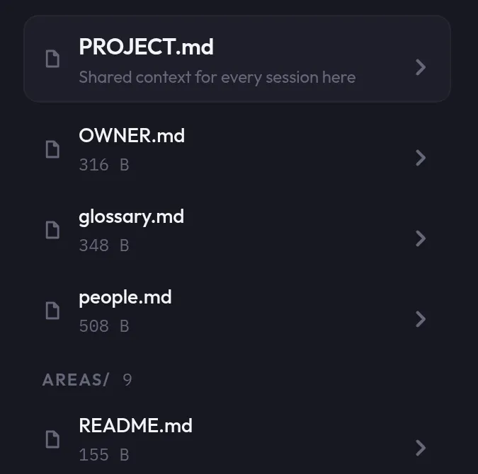 The tidepool book in moa: PROJECT.md, OWNER.md, a glossary, people.md and the project's areas.